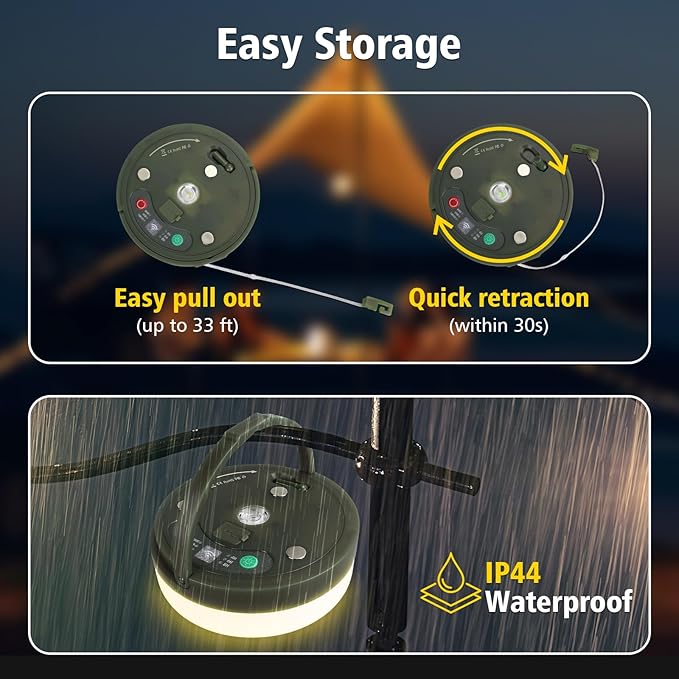 2PCS Camping String Lights 33ft 4 in 1 Rechargeable 100LED Outdoor Tent String Lights with 14 Lighting Modes Remote Control Waterproof with Timer Function for Camping Gear Essentials Hiking Garden
