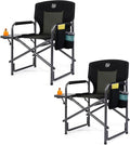 TIMBER RIDGE Lightweight Oversized Camping Chair Aluminum Directors Chair with Side Table for Outdoor Camping Lawn Picnic and Fishing Supports 400lbs Black 2PCS