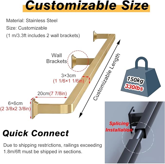 Square Pipe Foot Rest for Bar Counter Wall Mount Footrest Rail with Brackets &amp Installation Kit Basement Pub Kick Bar Customizable