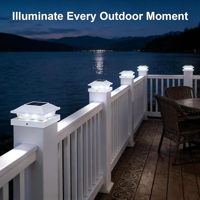 Brightever 4x4 Solar Post Cap Lights Outdoor 12-Pack Solar Fence Post Lights Fit Vinyl/Wood Posts 2 Modes(Warm/Cool White) Solar Powered Waterproof Deck Post Lights for Garden Patio Porch White