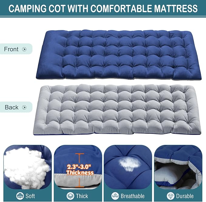 NAIZEA Folding Camping Cot W/Mat for Adults Adjustable Lounge Chair Outdoor Heavy Duty Sleeping Cot Bed Travel Camp Cots for Pool Beach Patio Sunbathing