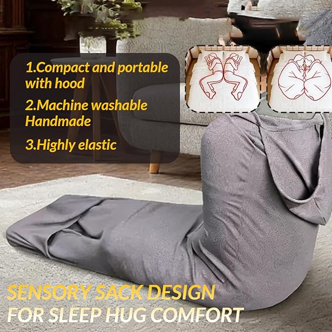 Wearable Sleep Pod Hug Blanket for Adults - Calming Hug Blanket Alternative for Anxiety &amp Stress Relief Deep Sleep Breathable Sensory Compression Sheet Portable Travel Camping Sleeping Bag