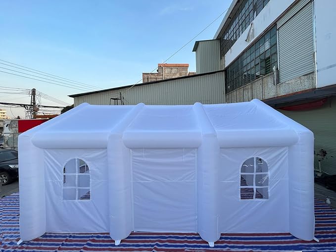 Portable White Inflatable Wedding Tent with Colorful LED Lights 1 Door House Building Outdoor Marquee Windows Church for Party 26.3 x 16.4 x 13.1FT