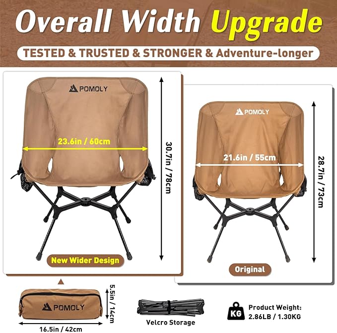POMOLY Lightweight Camping Chair (Innovative Rotating Instant Setup) Portable Collapsible Camping Chair Folding Outdoor Backpacking Ultralight Hiking Hunting Compact 440lbs Capacity