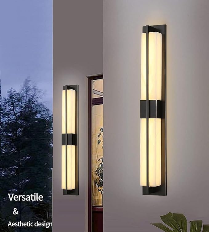 Outdoor Wall Light Fixtures Exterior Waterproof Lanterns Porch Sconces Wall Mounted Lighting with Modern Frosted Glass Black Aluminum Wall Lamps for Patio Front Door Entryway (MODERN_BLACK 18inch)