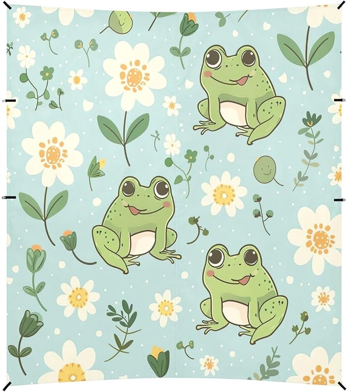 Cute Kawaii Frogs Beach Tent Sun Shelter 9.2' x 10.5' Beach Canopy with 4 Sandbags 4 Stability Poles Sand Shovels - Tent Canopy for Beach Camping Fishing Picnics