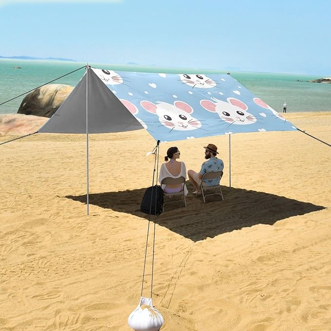 Cute Cartoon Mouse Camping Sun Shelter Beach Tent Portable Beach Sun Shade Outdoor Canopy for Camping Trips Fishing Picnic