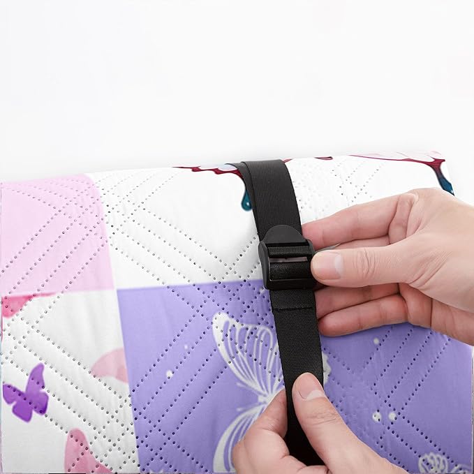 Outdoor Picnic BlanketPortable Sandproof Waterproof Picnic MatPink Checkerboard Butterfly Printed Camping Beach Mat for Sand and Wet Grass Hiking (Checkerboard L)