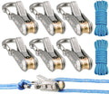 6-Pack Rope Tensioner Paracord Adjusters - Knot-Free Locking Tie-Down Tool with Roller Quick Adjust Buckle for Camping Boating Tent Outdoor Gear