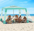 Rhino Valley Beach Cabana 8 * 8FT Beach Tent UPF50+ Protection Easy Setup Beach Canopy Wind Resistant with Cup Holder Compact Beach Shade Foldable Beach Tent Sun Shelter Green White