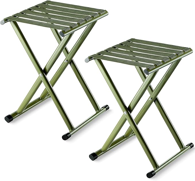 Menkxi 2 Pcs Folding Camping Stool Portable 17.8 Height Stool Lightweight Chair Foldable Camping Seat Hold up to 600 Lbs for Outdoor Walking Hiking Fishing Hunting Travel Gardening Green