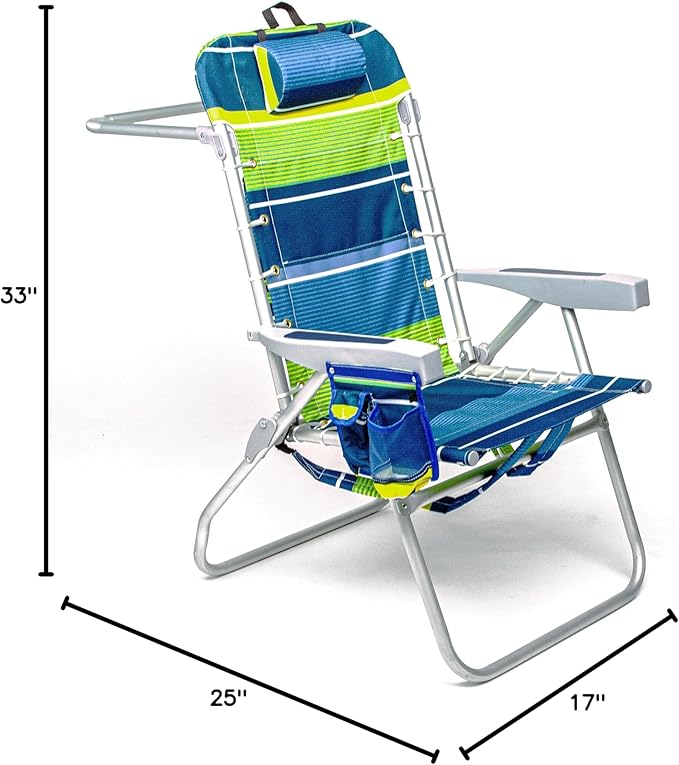 Homevative Backpack Fold-Up Beach Chair 5 Positions Towel bar Cooler Storage Pouch Cup Holder and Phone Pocket