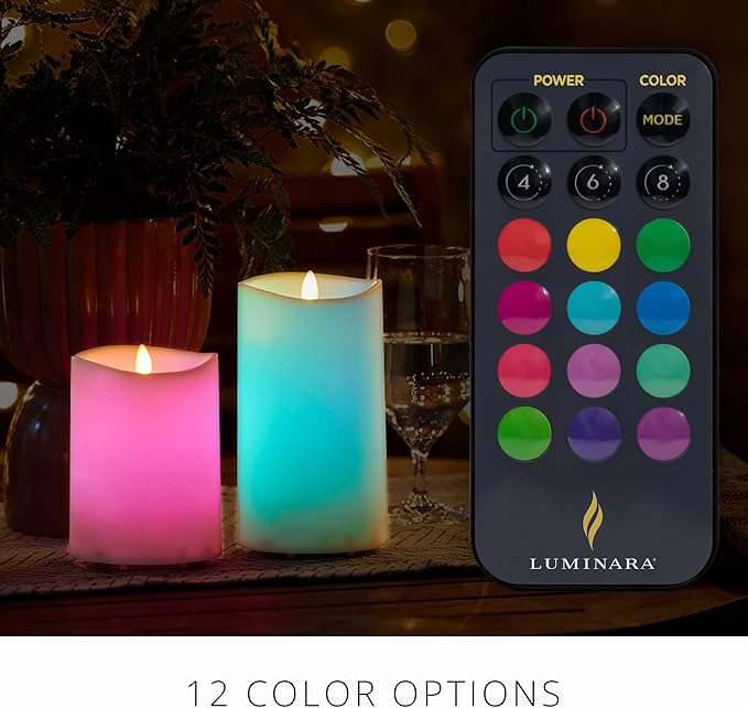 Luminara Outdoor Flameless LED Coloring Changing Candle Melted Edge 3.75 x 5.3 Real Moving Flame Battery Operated Timer Plastic Weather-Resistant