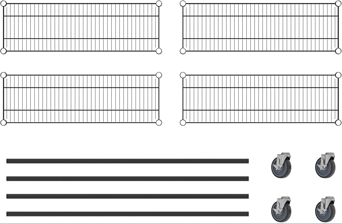Commercial NSF Listed Black Epoxy Mobile Wire Shelving Kit 12 x 36 x 60 with 4 Shelves Perfect for Warehouse Walk-in Refrigerator Freezer Grocery Store Restaurant Dishroom