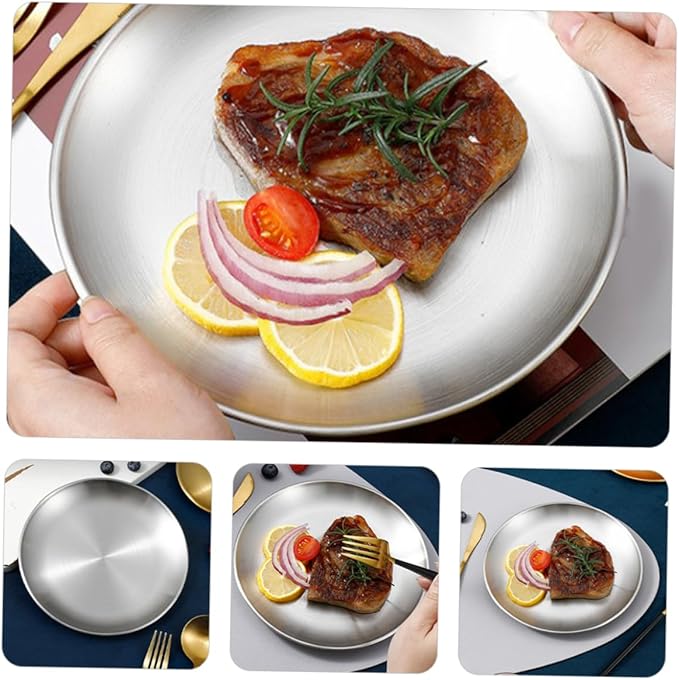 Ciieeo 10-inch Stainless Steel Plates Boys and Girls Toddlers Dinnerware Camping Plates Dishwasher Space-saving