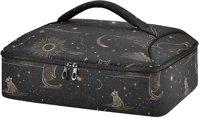 Casserole Carrier Pattern Golden Thread CatInsulated Casserole Carrier for Hot or Cold Food Thermal Lunch Tote for Potluck Parties Picnic Beach Fits 9 x 13 Inches Baking Dish