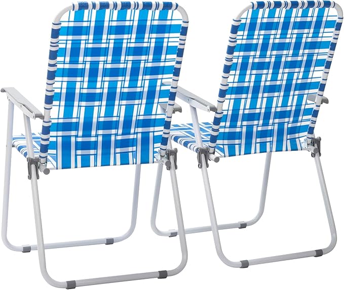 Vasitelan Patio Lawn Chairs Folding Chairs Set of 2 Webbed Folding Chair Outdoor Beach Chair Portable Camping Chair for Yard Garden (Blue 1)