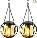 KOOPER Solar Lanterns Outdoor Waterproof Upgraded Metal Hanging Solar Lights Outdoor Lanterns Brighter Auto On/Off Outdoor Hanging Lantern for Yard Patio Pathway Porch Garden Decor 2 Pack