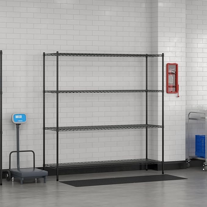 Commercial NSF Listed Black Epoxy Stationary Wire Shelving Kit 21 x 72 x 74 with 4 Shelves Perfect for Warehouse Walk-in Refrigerator Freezer Grocery Store Restaurant Dishroom