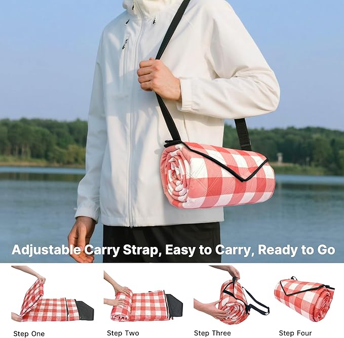 TigeJoy Extra Large Picnic Blanket Waterproof Foldable 60''x80'' Outdoor Picnic Mat Beach Blanket Sandproof for Park Grass Travel Hiking Camping Essentials Gingham Picnic Blanket