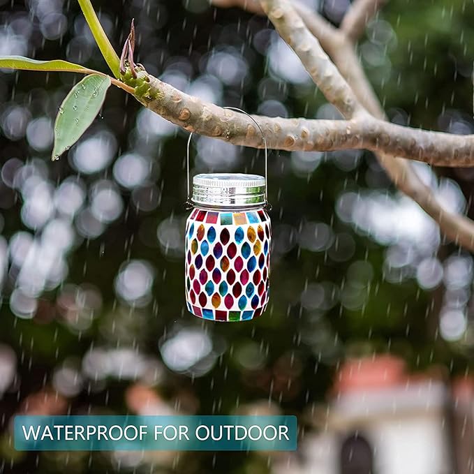 Mosaic Lights Outdoor Hanging Lanterns Rechargeable Mosaic Solar Lanterns Outdoor Waterproof Solar Night Lights Table Lamps for Decorations