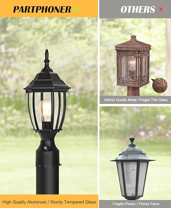 Hardwired 120V Dusk to Dawn Outdoor Post Light 2 Pack Waterproof Aluminum Pole Light Fixture with Pier Mount Base Exterior Lamp Post Lantern Head with Clear Glass for Garden Yard Patio Pathway