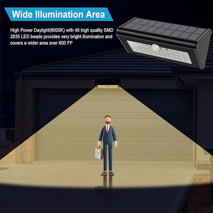 SECUROAD 1100 Lumens Solar Motion Sensor Lights Outdoor IP65 Waterproof 4500mAh Battery Black Aluminum Metal Security Flood Wall Lights 1 Pack Warm White