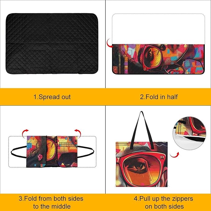 Zipper Girl Wearing Sunglasses Style Picnic Mat Suitable for Travel Camping Park Or Home Use