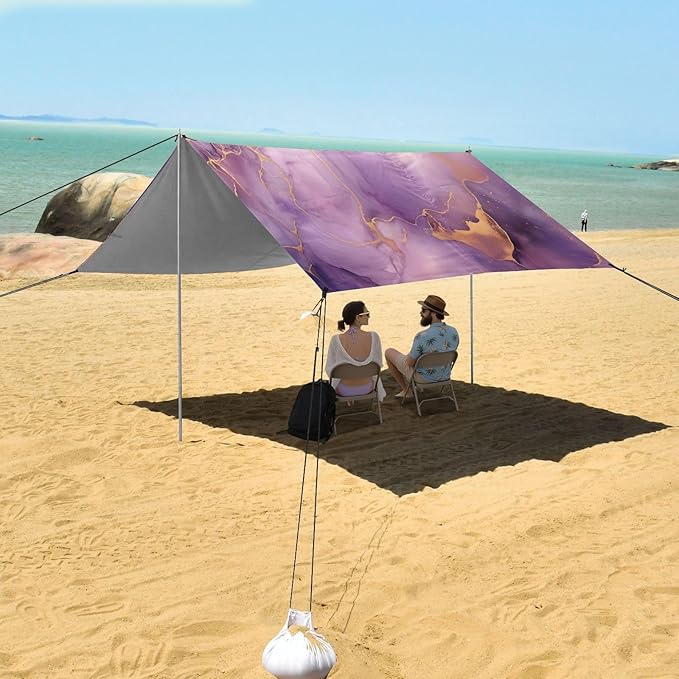 Camping Sun Shelters Purple and Golden Marble Beach Canopy 126 * 110.2in
