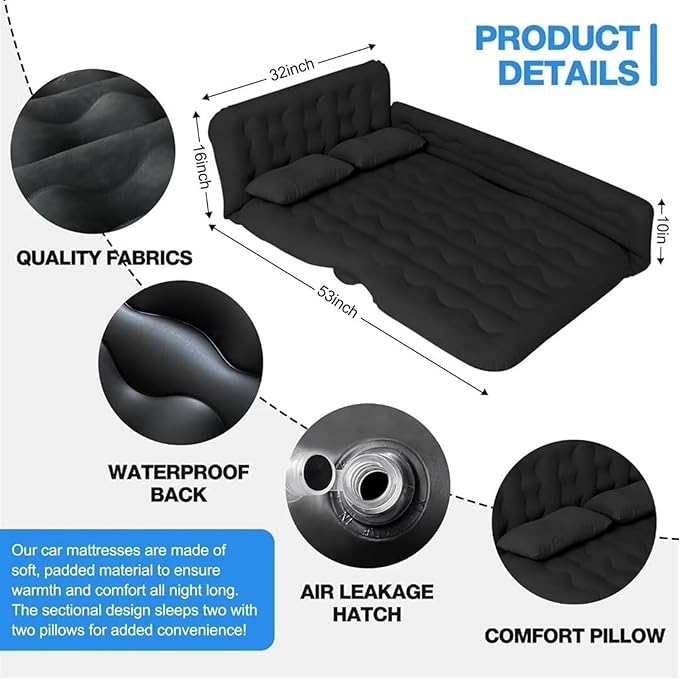 SUV Inflatable Bed Car Inflatable Mattress Portable Camping Mattress Double Inflatable Bed with Air Pump Flocked PVC Lathe