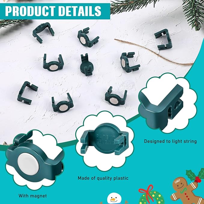 Frienda 50 Pieces C9 Magnetic Christmas Light Clips Magnet Christmas Socket Clips Hooks for Sockets Roof Gutters Outside Patio Holiday Lighting (Green Round)