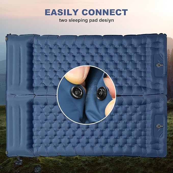 Camping Sleeping Pad with Pillow: Extra Thick 4.7 Inch Ultra-Light Self Inflating Air Mat Portable Waterproof Inflatable Sleep Mattress with Built-in Foot Pump for Outdoor Traveling (Navy Blue)