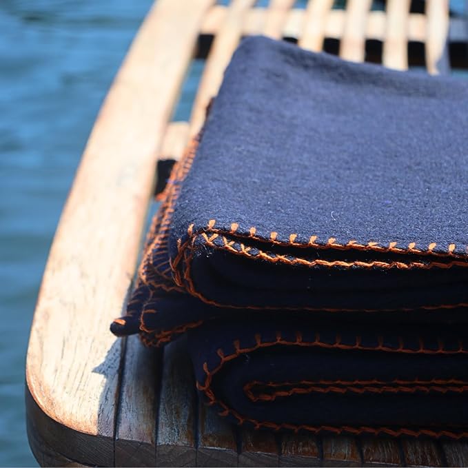 ASR Outdoor 5lb Navy Blue Wool Blanket Camping Survival Gear 64 x 84 Inches