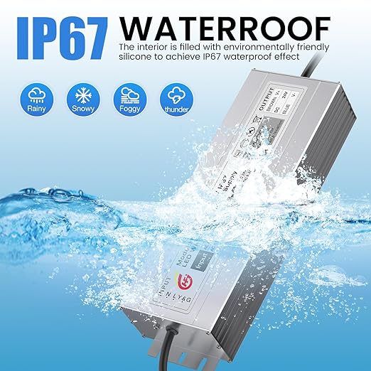 LED Driver LED Power Supply 24V 8.3A 200W Waterproof IP67 AC 90-150V to DC 24VLow Voltage Transformerwith 3-Prong Plug 3.3 Feet Cable for Indoor Outdoor LED Lighting Use