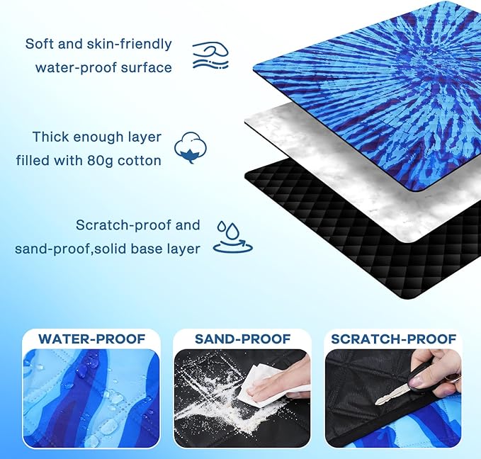 Genovega Waterproof Picnic Blanket Beach Outdoor Camping Mat Extra Large Foldable Cute Big Travel Essential Accessories Gift Park Patio Lawn Garden Grass Ground Music Festival Must Have Checkered