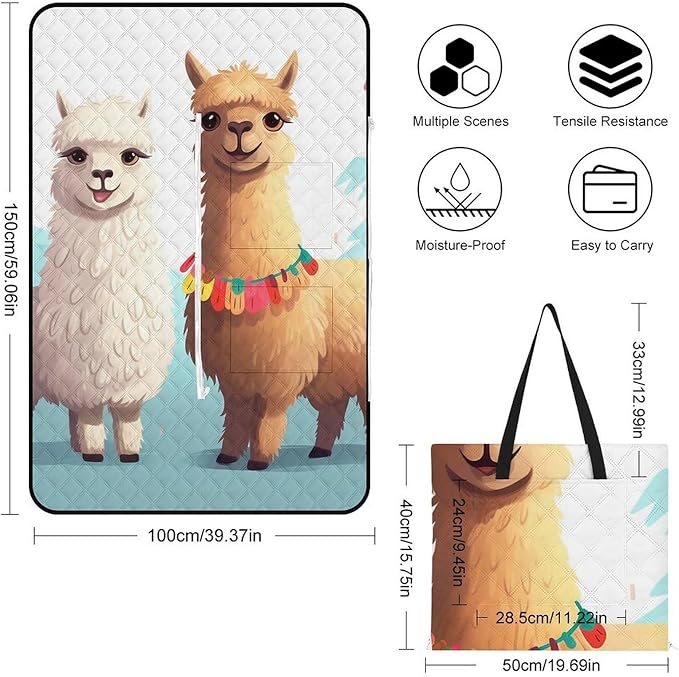 Zipper Llama Alpaca Style Picnic Mat Suitable for Travel Camping Park Or Home Use