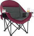 Oversized Camping Chair for Adults - Heavy Duty Padded Outdoor Folding Lawn XL Camp Chair with Cup Holder Cooler Pockets for Sports Beach Fishing Garden Portable Supports 500lbs Red/Grey