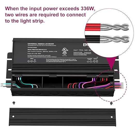 EMITEVER Dimmable Led Driver 600W AC 110V-277V to DC 24V Transformer 5-in-1 Dimming: ELV/MLV/TRIAC / 0-10V / 1-10V / 10V PWM/Potentiometer Waterproof IP67 and UL Listed