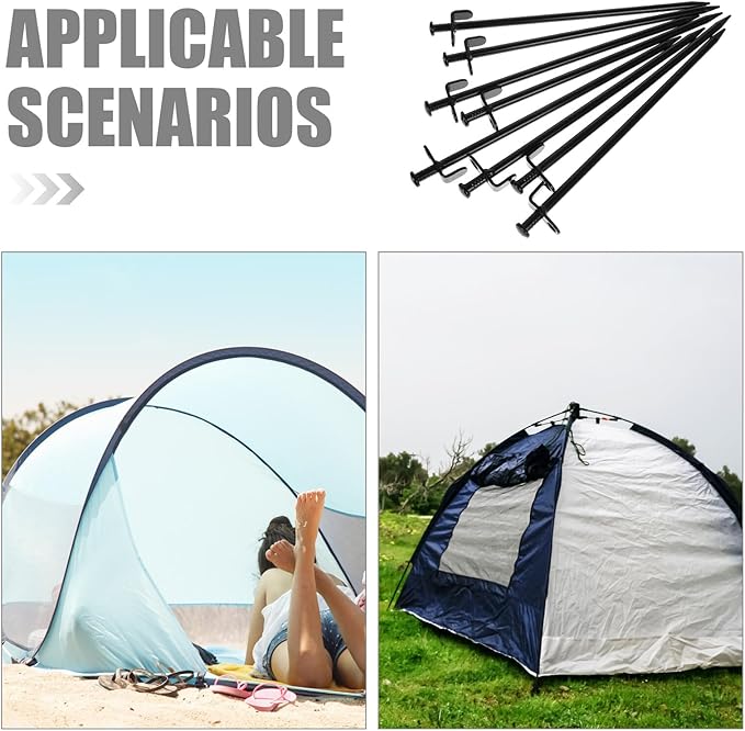 Kisangel 8pcs Heavy Duty Steel Ground Stakes 30cm Camping Pegs Yard Anchors for Outdoor Tent and Tarp Shelter Accessories