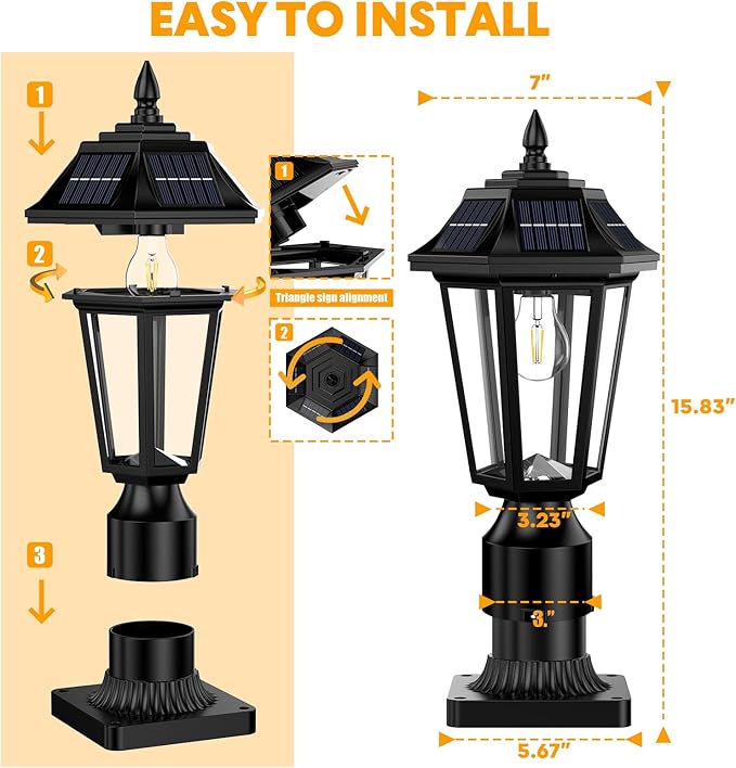 2Pack Solar Lamp Post Light Outdoor 3000K Dusk to Dawn with Motion Sensor &amp Pier Mount Base Waterproof Solar Post Lights for Garden Yard Pole 3 Modes(Warm White)