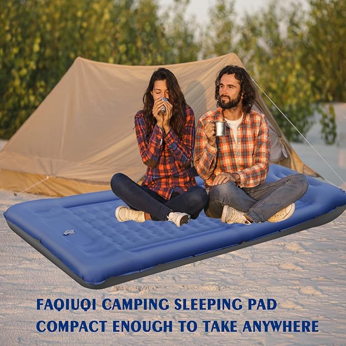 FAQIUQI Camping Sleeping PadsExtra Thick 5 Inch Inflatable Sleeping Mat with Pillow Built-in PumpOversized Mattress Super Portable Backpacking Sleeping Pad (Blue)