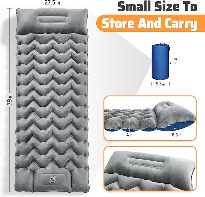 4 Thick Double-Sided Inflatable Sleeping Pad | Warm Crystal Velvet Top for Cold Weather Waterproof Nylon Bottom | All-Season Camping Mattress for Backpacking Hiking Tent &amp Car Travel