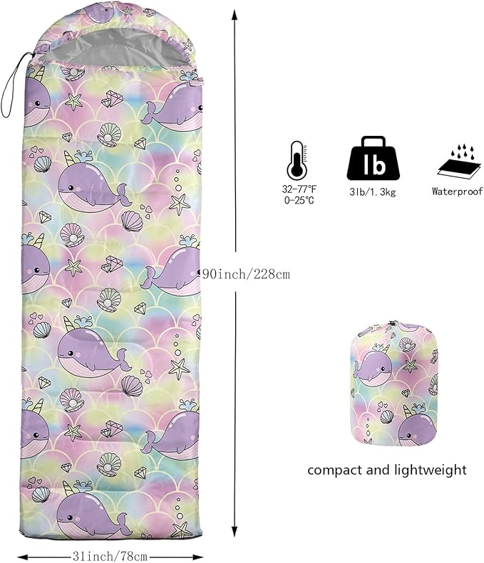 Kids Sleeping Bag for Boys GirlsBlue Ripples Print-Lightweight Warm Portable Outdoor Indoor-Waterproof Cold Weather Resistant Sleeping Bag for Camping Hiking