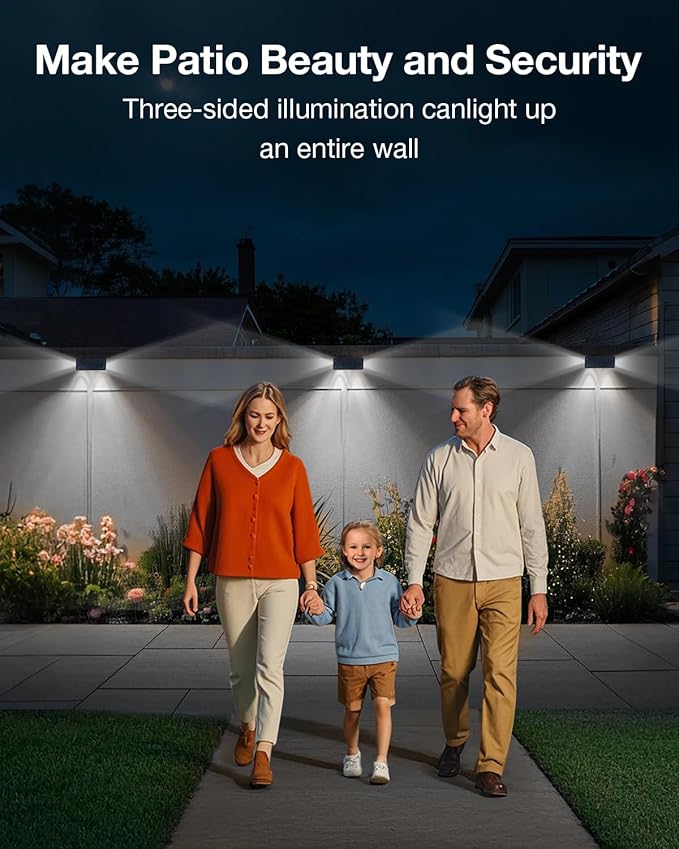 Fence Lights Solar Powered Outdoor Waterproof 3 Sided Wall LED Landscaping 16 Pack for Yard Deck Patio Rail Garage Pool Balcony Energy Efficient Cool White Safety and AmbianceEasy Install