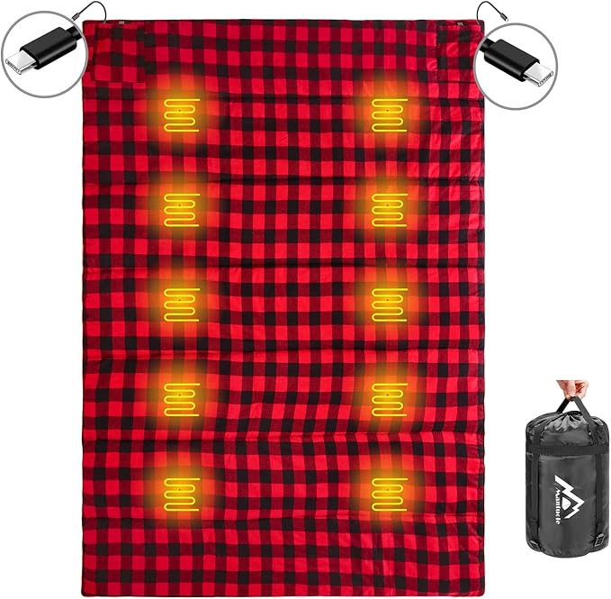 Heated Sleeping Bag pad Heated Sleeping Bag Liner Type-C Input 5+5 Heating Zones Operated by Power Bank (Battery NOT Included) or Other USB Power Supply. Type-C.