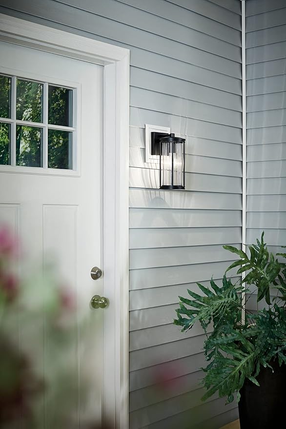 Kichler Barras 11.5 1 Light Outdoor Wall Light with Clear Ribbed Glass in Black