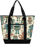 Insulated Shopping BagLarge Reusable Cooler Bags Cute Cartoon Robots Printed Foldable Shopping BagTravel Waterproof Shoulder Bag