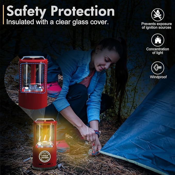 Candle Lantern Decorative 3-Wick Emergency Candlestick Holder for Pillar Candles Portable Red Warmer Lantern Camping Gear for Campers Use Hanging Handheld NO Candles Included