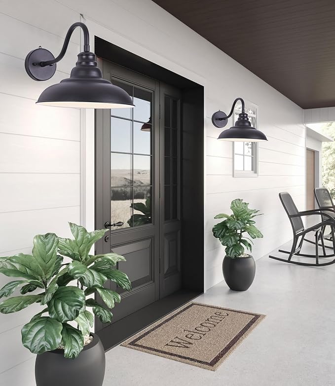 Outdoor Gooseneck Barn Light12 Inch Dusk to Dawn Exterior Barn Lights Farmhouse Black Exterior Lights Fixture Wall Mount Outdoor Wall Sconce for Garage Porch Patio