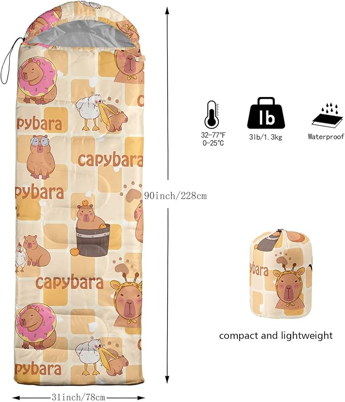 Kids Sleeping Bag for Boys GirlsCartoon Blue Unicorn Print-Lightweight Warm Portable Outdoor Indoor-Waterproof Cold Weather Resistant Sleeping Bag for Camping Hiking